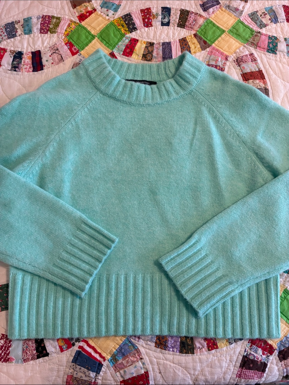 French Connection Soft Crewneck Sweater in Aqua Blue feminine cozy acrylic